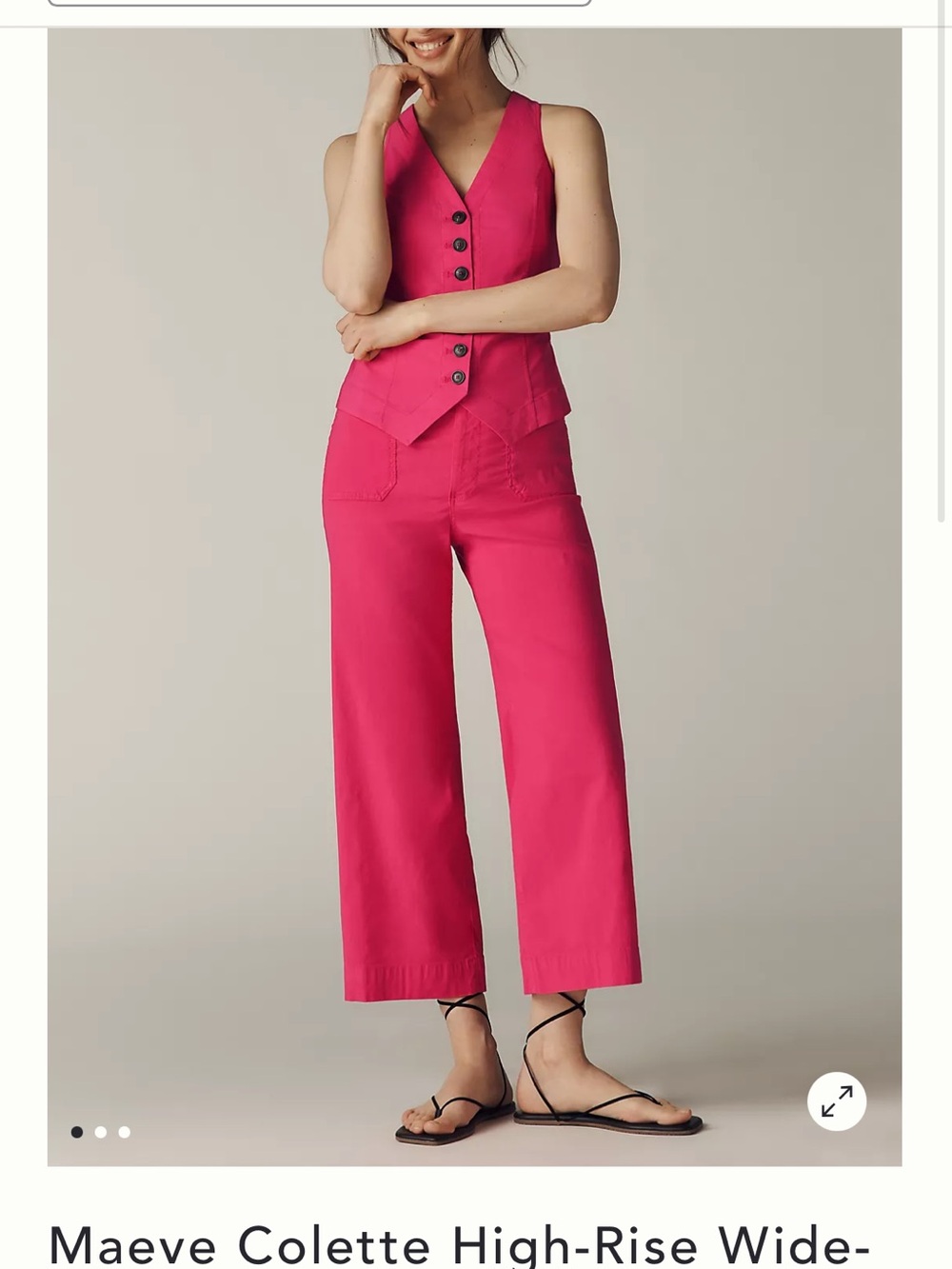 Anthropologie Cropped Wide-Leg Pants in Bright Pink